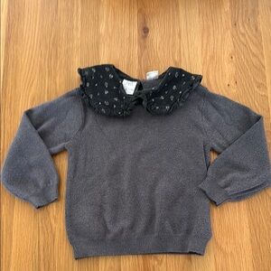 Zara Gray and Black Crew Neck Sweater with Decorative Collar 4-5T